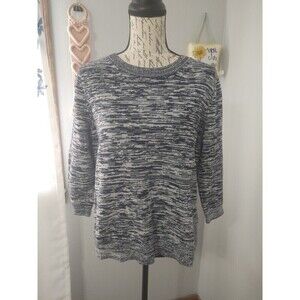 Women's GAP Grey Heather Eyelet Sweater 3/4 Sleeve sz Large 100% Cotton